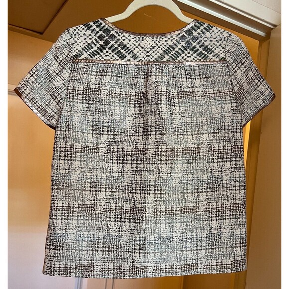 See U Soon Anthropologie Top Sz 0 Metallic Cap Sleeve Pull Over Gold Trim Crop - Picture 5 of 7